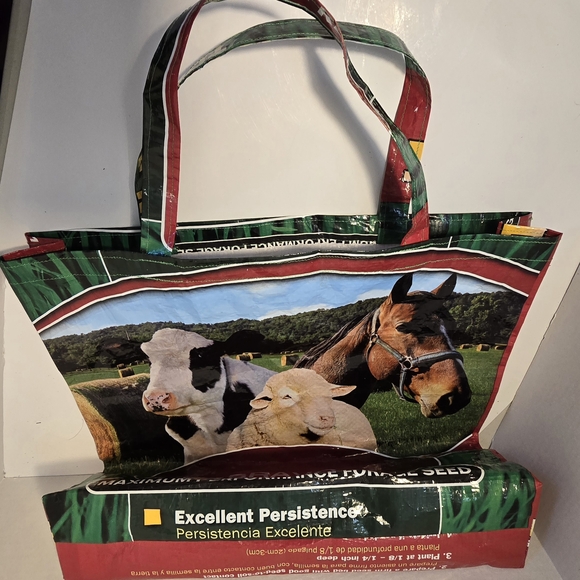 Tote Bag Handmade Bravo Multicolor Sturdy Cow Horse Sheep Grocery - Picture 3 of 3